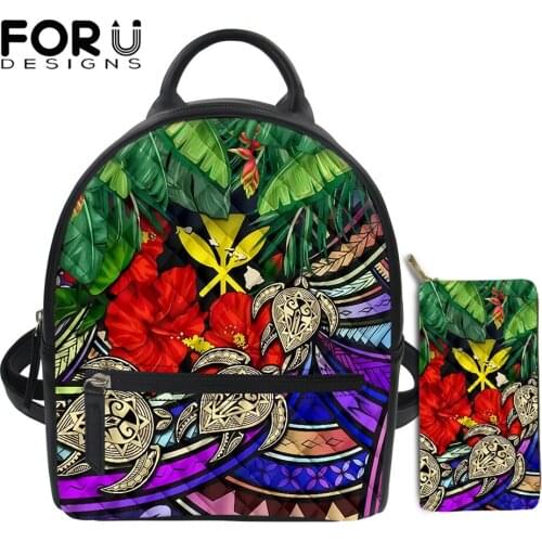 FORUDESIGNS Mini Leather Backpack Purse for Women Hawaii Turtle and Hibiscus Pattern Casual Satchel Designer Polynesian Mochilas