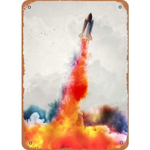 Metal Plates Wall Decor Tin Sign Rockets Fireworks Vintage Movie Poster Vintage Retro Decoration for Home Bar Accessories Garden