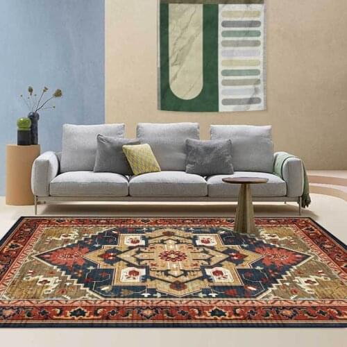 Fashion Retro European Geometric Ethnic Style Dark Blue Gold Living Room Bedroom Bedside Carpet Floor Mat Customization