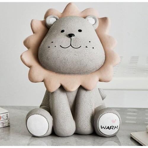 Cartoon Lione Piggy Bank for Adults Kids Save Money Bank Resin Cash Coin Box Attracting Money Jar Cute Room Decor Birthday Gift