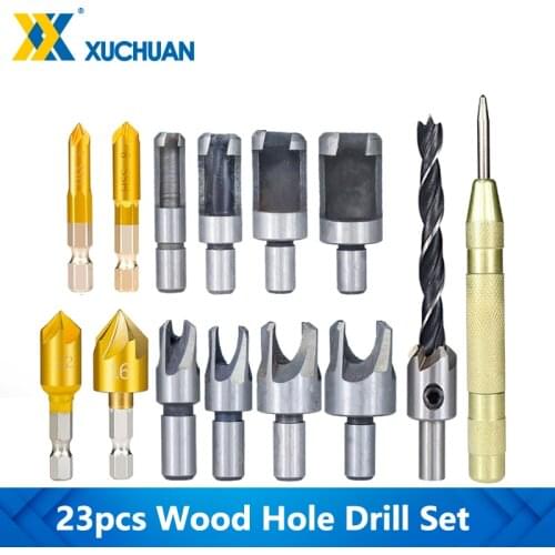 Wood Hole Drill Set Center Punch 23pcs Chamfer Drill Bit For Woodworking Engraving Tools Countersink Drill Bits Wood Router Bit