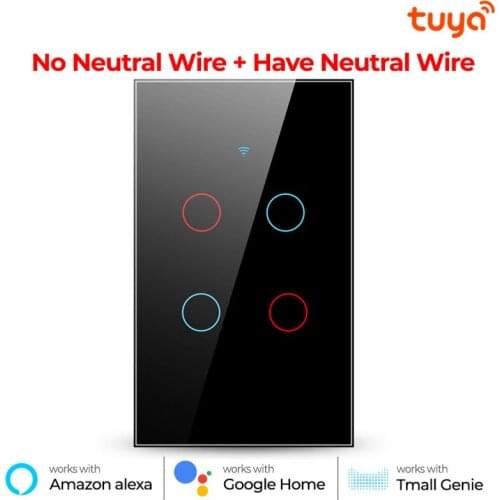 Tuya Wifi Wall Touch Switch US Required Smart Light Switch 1 2 3 4 Gang 240V Tuya Smart Home Support Alexa Google Home