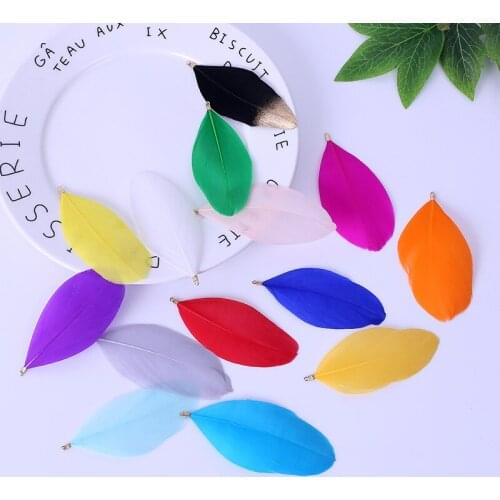50 Pcs Natural Goose Feathers with Metal Clip Cap Plumes Colourful Swan Plumas Plume for Jewelry Pendent Craft DIY Accessories