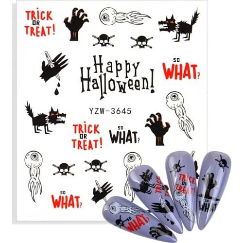 2021 NEW Arrivals Skull Bone Nail Stickers Water Self Adhesive Halloween Slider Tattoo Big Eye Horror Decals for DIY Decor Wrap