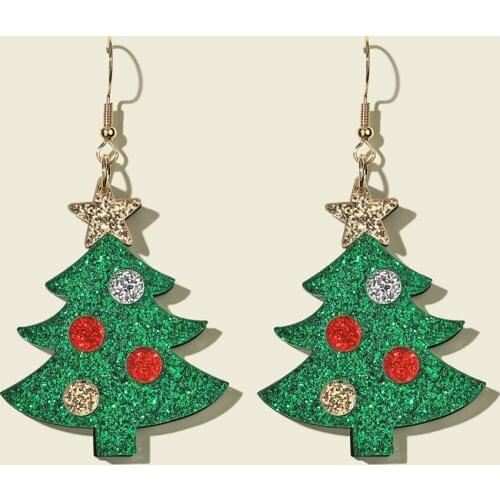 New Christmas Green Glitter Tree Drop Earrings For Women Girls Geometric Creative Dangle Earrings Party Jewelry Accessories Gift