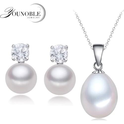 Wedding Jewelry Sets Fashion White Black Natural Freshwater Pearl Pendant Necklaces Women Stud Earrings Elegant Set
