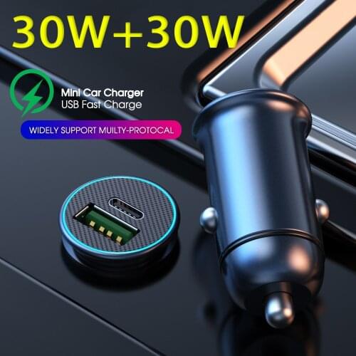 PD USB Car Charger Metal Fast USB C Mini Car Phone Charger Quick Charge 30W QC3.0 For Huawei Xiaomi Samsung Type C Mobile Phone