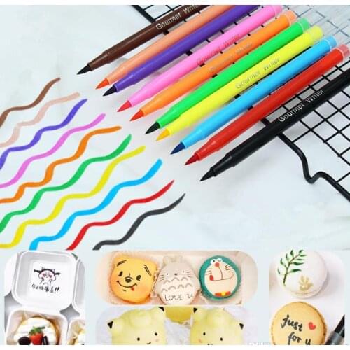 300pcs 10 Colors Edible Pigment Pen 5ml DIY Food Coloring Pens Biscuit Fondant Cake Writing Painting Brush Cake Decorating Tool