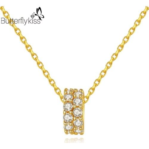 BK Fashion Zircon 7*3mm Pendant Necklaces For Women Real 925 Sterling Silver O Chain Round Female Gemstone Engagement Jewelry