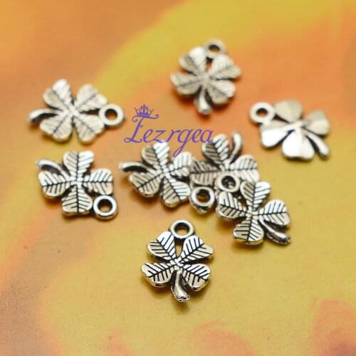 50pcs/lot--10x14mm, Antique Silver plated/bronze plated clover charms ,DIY supplies, Jewelry accessories