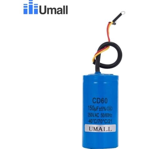 CD60 150UF 250V AC Starting Capacitor For Heavy Duty Electric Motor Air Compressor Red Yellow Two Wires