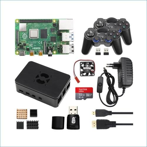 Raspberry Pi 4 Model B Game Kit 2/4/8GB + Wireless Gamepads + 64G/32GB SD Card + Case + Switch Power Supply + Fan + HDMI Cable