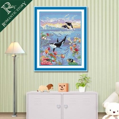 Romantic Story Sea World Shark Home Decoration Painting Cross Stitch Handmade Needlework DMC Cross-Stitch Sets For Embroidery