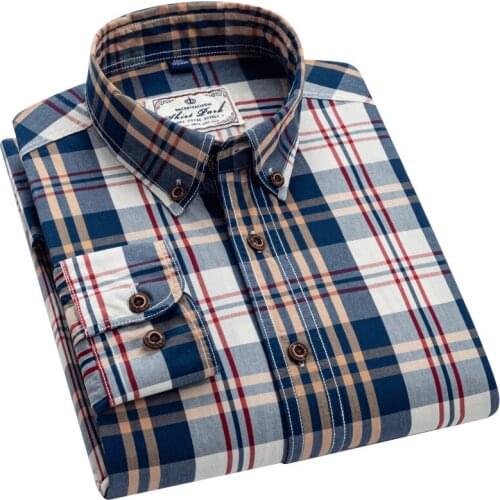 New 100% Cotton Plaid Shirt Mens Long Sleeve Autumn Slim Fit Shirt Men Cotton Brand Fashion Classic Plaid Button Up Shirts Male
