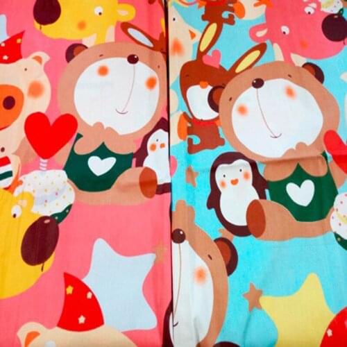 Pretty Red & Blue Cartoon Big Animal Freiends Printed 100% cotton twill cotton Fabric quilting home decor patchwork telas cloth