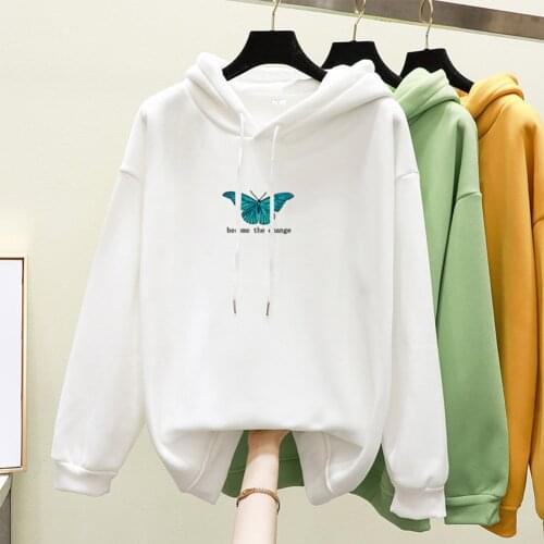 Butterfly Print Sweatshirt Women Graphics Hoodies For Teen Girl Streetwear Long Sleeve Winter Fleece Hooded Korean Style Clothes