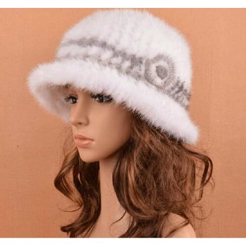 Real mink fur hats ladies russian caps with fur small brim elegant chic genuine fur fedora womens fur hats white gray hat H129