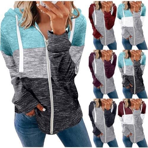 Autumn Fashion Women Splicing Print Zipper Jacket Coat Hoodies Women Sweatshirts Long Sleeve Streetwear Moletom Feminino