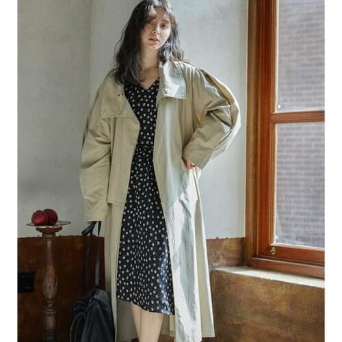 Womens Autumn Coat Solid Womens Trench Coat Loose Casual Womens Long Trench Coat Single-Breasted Womens Windbreaker 2021 New