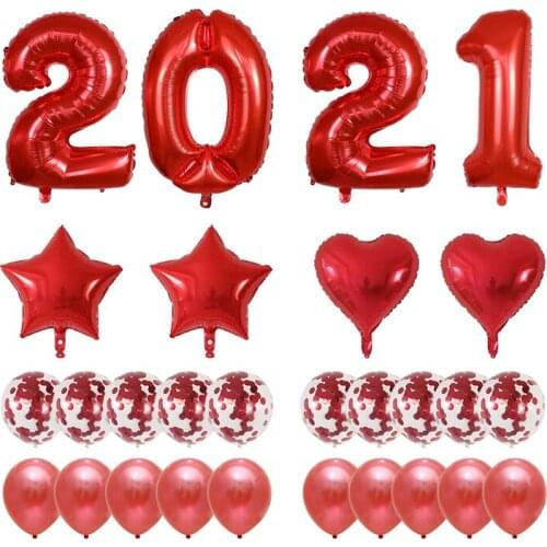 28pcs 2021 Balloons Rose Gold Silver Number Foil Baloons Happy New Year Balloon Merry Christmas 2020 New Year Eve Party Decor