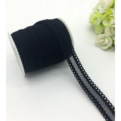 5yards/lot 5/8"(16mm) Black Bilateral Lace Grid Fold Over Elastic Spandex Lace Band Ties Hair Accessories Lace Trim