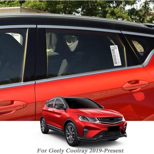6pcs Car Styling For Geely Coolray 2019-Present Car Window Trim Sticker Middle Column Stickers PVC External Accessories