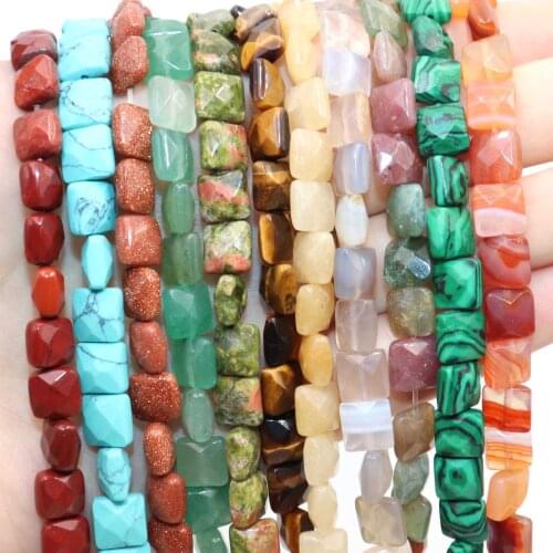 8mm Faceted Natural Stone Square Agates Jades Quartz Turquoises Tiger Eye Beads For Jewelry Making DIY Bracelet Accessories