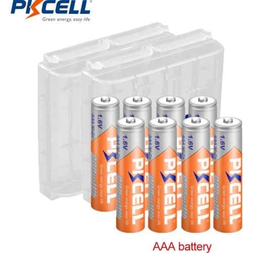 8Pcs PKCELL AAA Batteries 900mWh NIZN AAA Rechargeable Battery with High Voltage 1.6v and 2PC AAA battery box For camera RC car