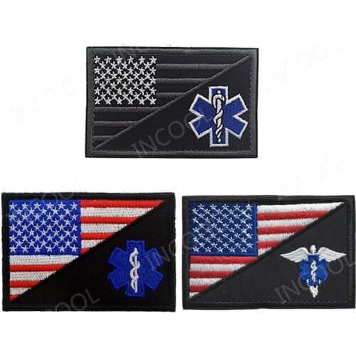 American Flag Paramedic Medic Seals Tactical Embroidery Patch EMT Rescue Patch Combat Emblem Appliques Embroidered Badges
