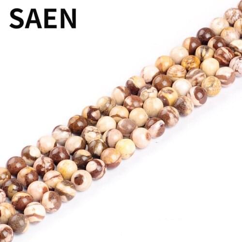 SAEN Natural Stone Australia Zebra Round Beads 16" Strand 4 6 8 10 12MM Pick Size beads For Jewelry Making wholesale lots bulk