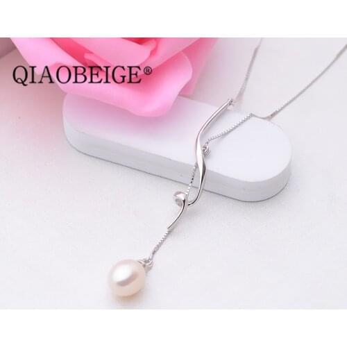 QIAOBEIGE DIY necklace accessory unique flash design freshwater pearl necklace 925 sterling jewelry mothers day pendant gifts