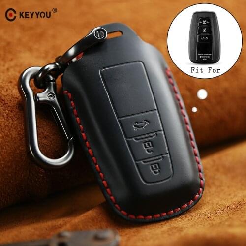 KEYYOU New Genuine Leather Car Key Holder Cover Case With KeyChain For Toyota Camry Corolla C-HR CHR Prado 2018 Key Protection