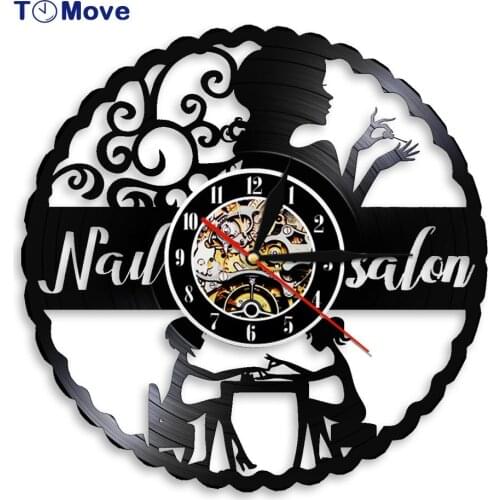 Nail Art Manicure Wall Clock Nails Studio Salon Decorative Vinyl Record Wall Clock Nail Salon Decor Beauty Salon Wall Decor Gift