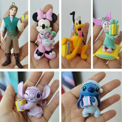 Disney Minnie Mouse Piglet Pluto Stitch And Angel Action Figure Toys Kawaii Collection PVC Pendant Doll Toys For Kids