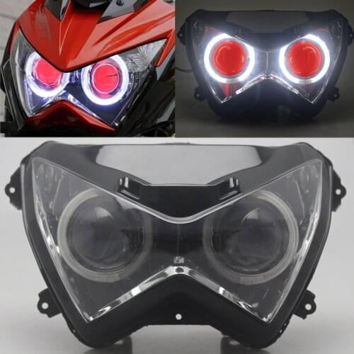 Motorcycle HID Xenon Projector Headlight Assembly LED White Angel Red Demon Eyes Head Lamp For Kawasaki Z800 Z250 Z300 13-16