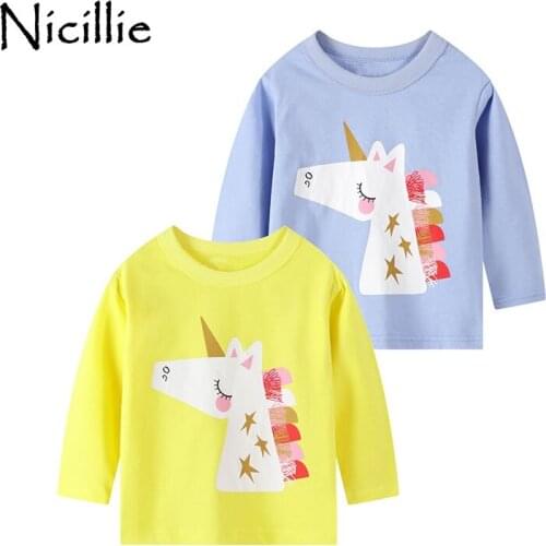 Baby Girls T-shirts Kids Unicorns Printing Long Sleeve T shirt Girls Animals Tshirt Children Autumn Spring Cotton Tops For Girls