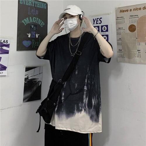 Gradient Black Lady Loose O Neck Short Sleeve Tshirt Tie Dye Gothic Unisex High Street T Shirt Harajuku Dark Goth Tees Tops