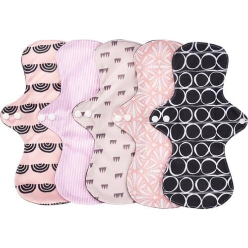 5PCs Fashion Reusable High-absorbent Bamboo Charcoal Sanitary Pad Waterproof Ladies Menstrual Care Pad Washable Sanitary Napkin