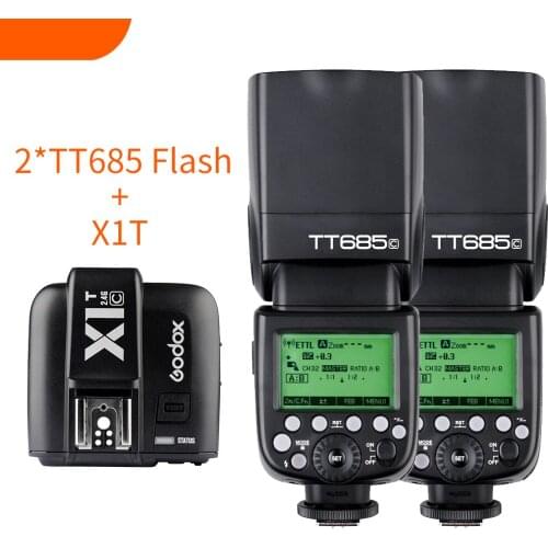 Godox 2PCS TT685 TTL Flash Speedlite with X1T Transmitter TT685C TT685N TT685S TT685F TT685O for Canon Nikon Sony Fuji Olympus