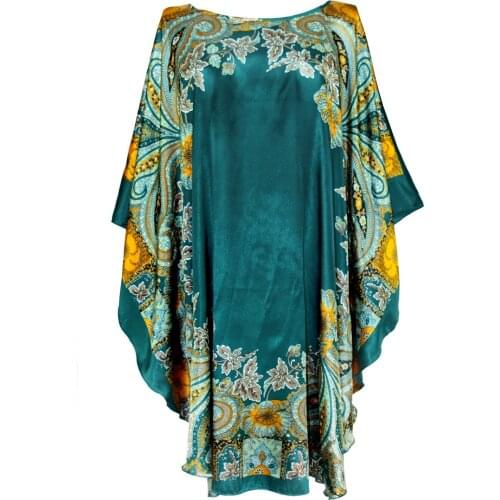 Sexy Female Silk Rayon Robe Bath Gown Nightgown Summer Casual Home Dress Printed Loose Sleepwear Plus Size Nightwear Bathrobe