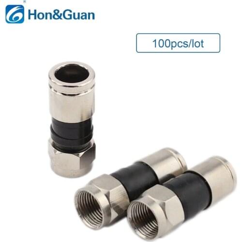 Hon&Guan 100pcs RG6 Coax Compression Cable Connector Coaxial RG-6 Coax Connector