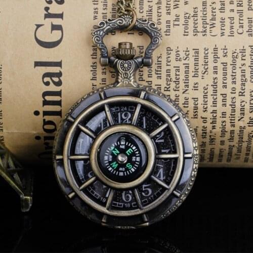 Exquisite Compass Design VintageSpecial Product Quartz Pocket Watch Necklace Pendant Chain Relogio Romantic Souvenir