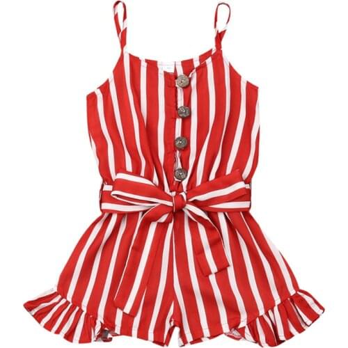 Infant Toddler Kid Baby Girl Short Overalls Clothes Sleeveless Striped Button Romper Jumpsuit Summer Chiffon Outfit 4 to 8 Years