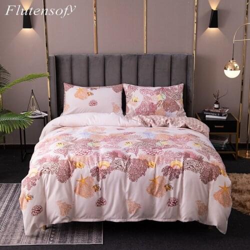 Natural Style Coral Pattern Bedding Set 220x240 Queen King Size Bedclothes Duvet Covers Set Bed Linens Quilt Cover No Bed Sheet