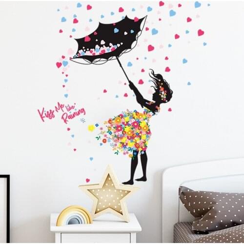 Creative Umbrella Flowers Girl Wall stickers kids girls room bedroom decoration wallpaper Home Decor Nursery Art Decals sticker