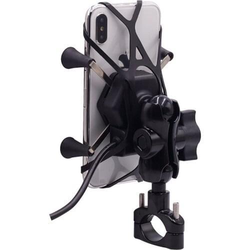 Motorcycle Phone Mount Grip Holder Handle Bar Mount with 2A USB Charger for iPhone XS, 7/8 Plus, Galaxy S9 etc