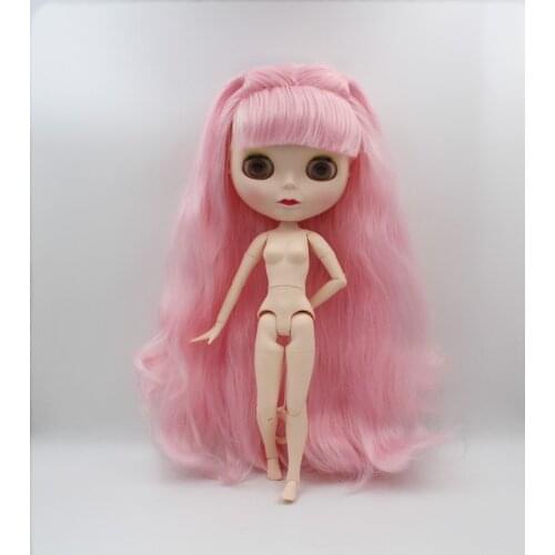 Blygirl,Blyth doll,Pink curly hair, 1/6 nude doll, 19 joint body, new face shell doll, can make up for her, wearing clothes