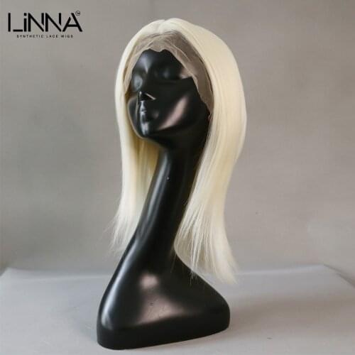 LINNA Long Straight Synthetic Lace Front Wig For Women White Lace Front Human Hair Wigs White 14 Inch Cosplay Wig With Headband