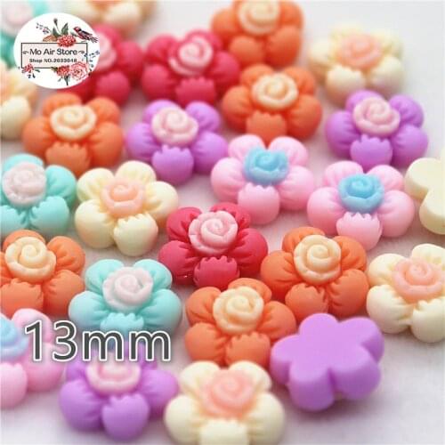 50pcs 13mm Mixed Color cute flower resin flatback cabochon DIY jewelry/phone Charm decoration No Hole