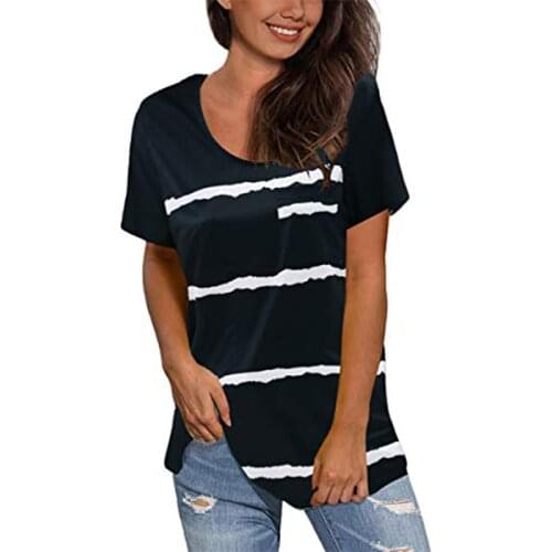 Plus Size Fashion Womens T-Shirt New Oversized Women Clothing Striped Tee Shirt Loose Printed O-Neck T-Shirts Top Women 2021